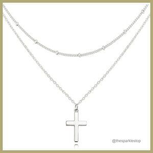 925 Sterling Silver Gold Plated Layered Cross Pendant Necklace